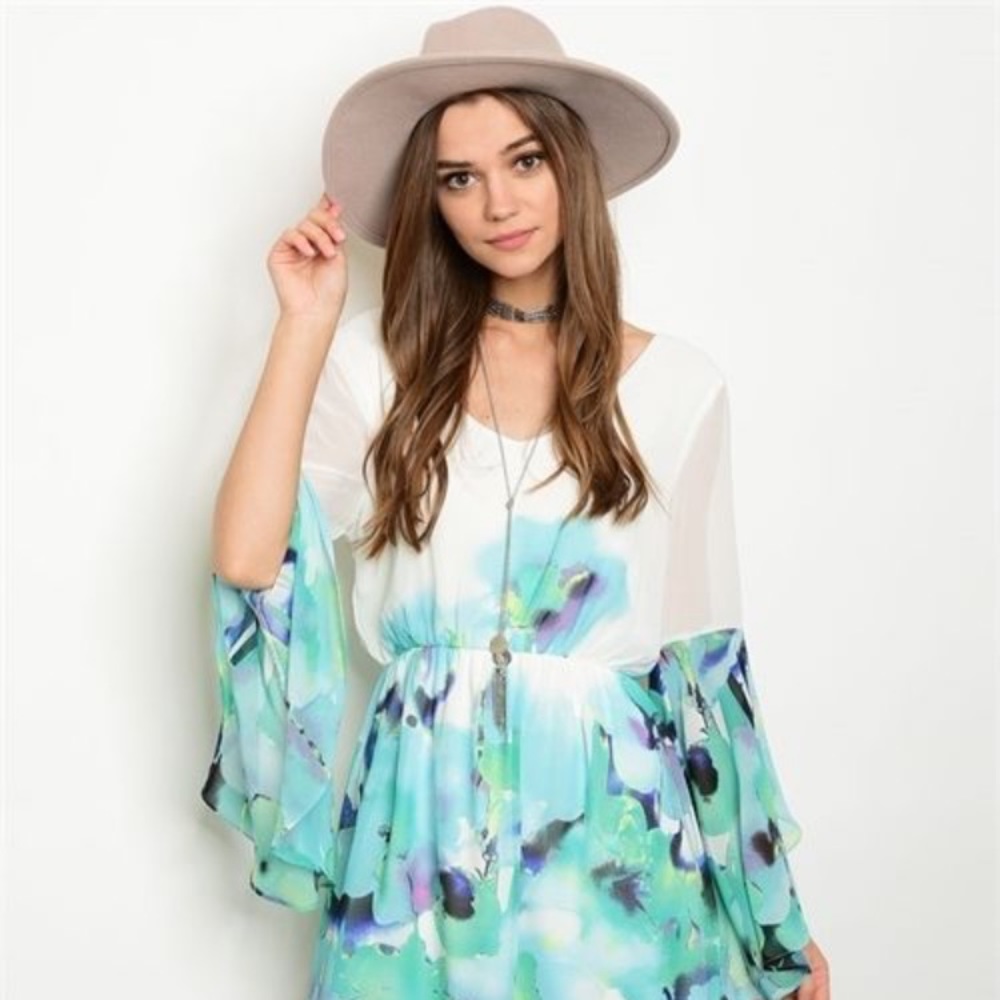 NWT ModCloth bell sleeve watercolor dress